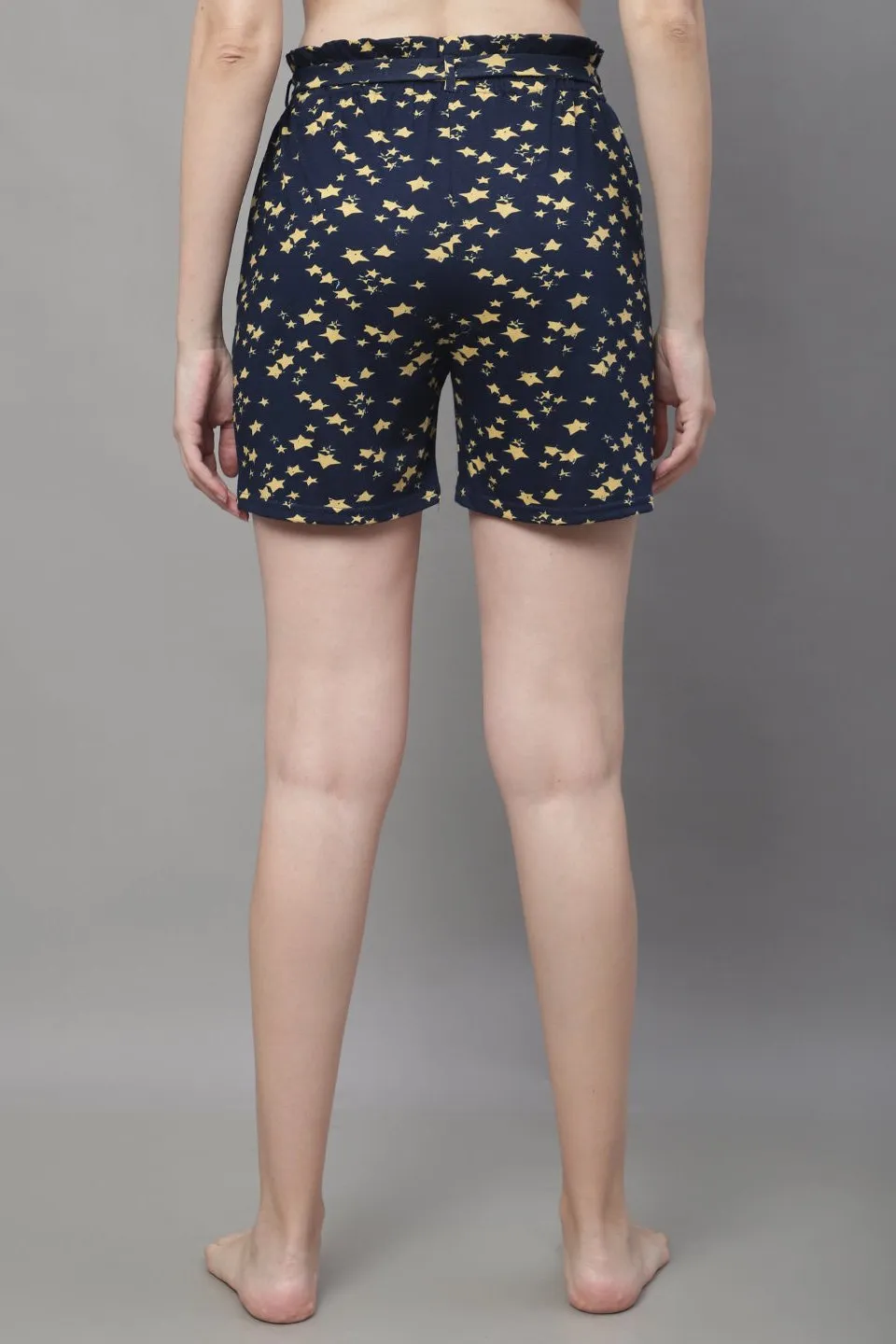 Navy Color Abstract Printed Cotton Lounge Shorts