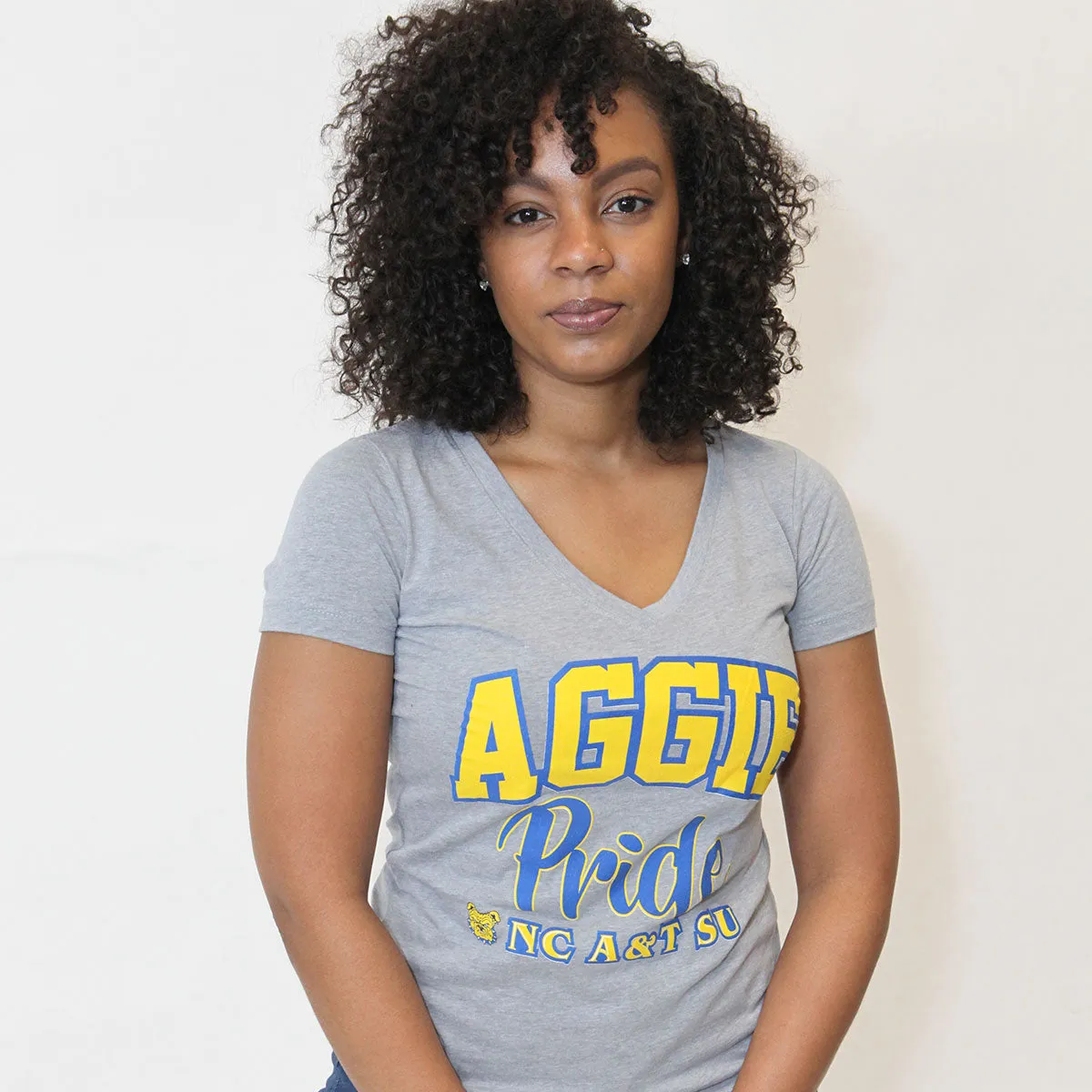 NC A&T AGGIE | PRIDE Gray V Neck Ladies Tees (Z)