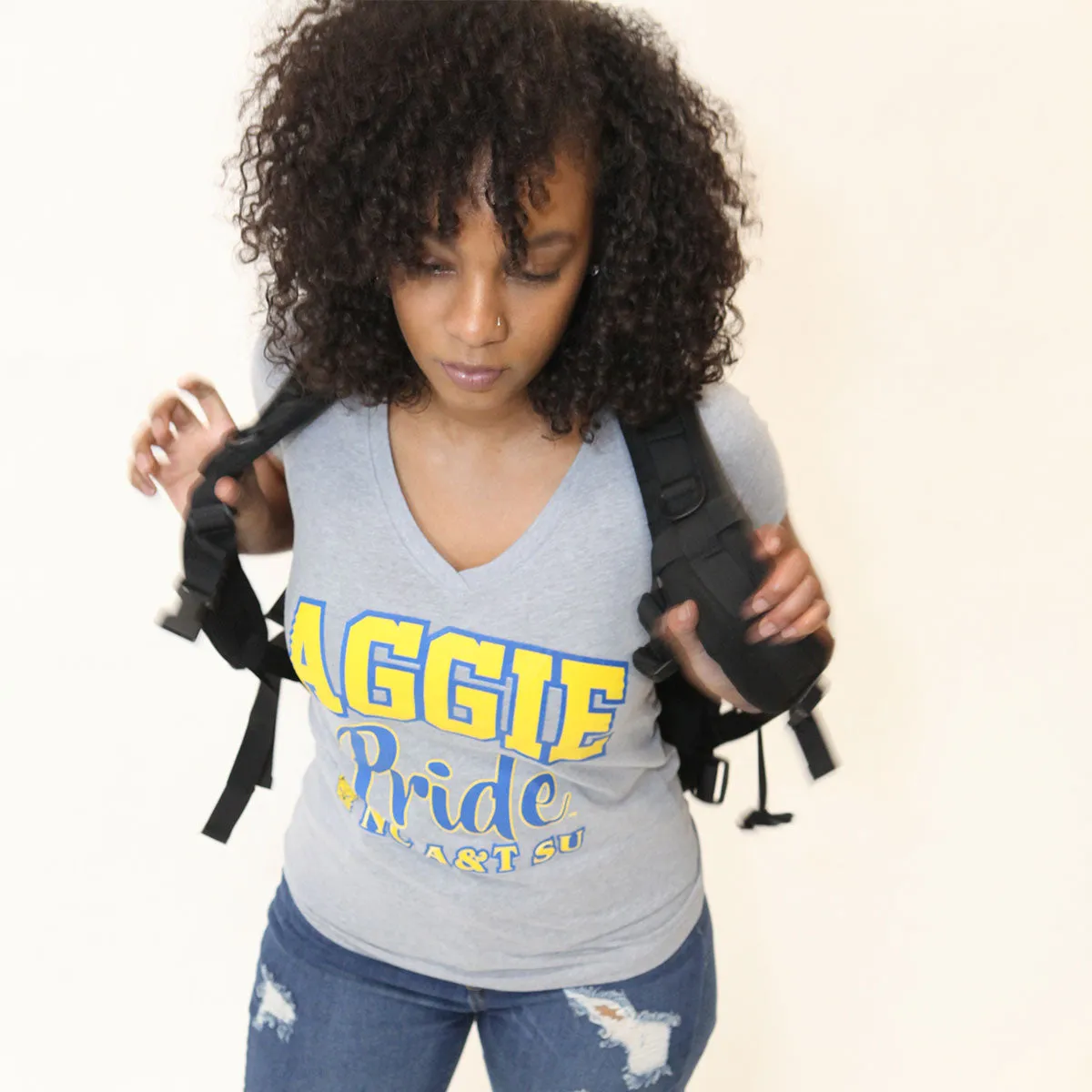 NC A&T AGGIE | PRIDE Gray V Neck Ladies Tees (Z)