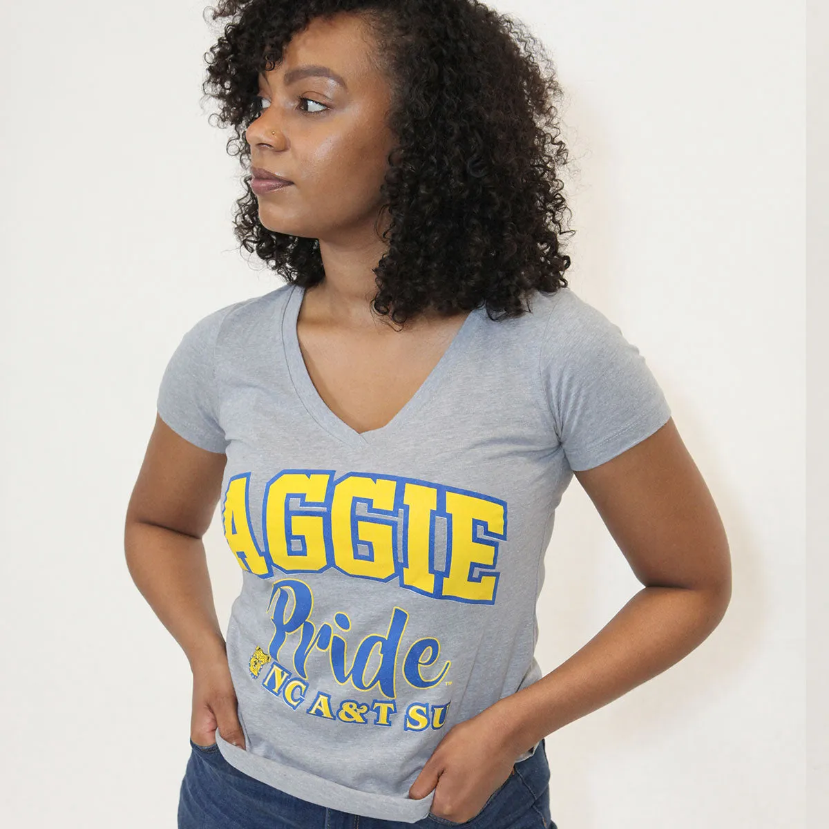 NC A&T AGGIE | PRIDE Gray V Neck Ladies Tees (Z)