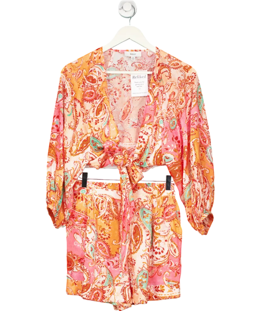 Next Orange Printed Tie Shirt And Pull On Shorts Co-ord UK 8