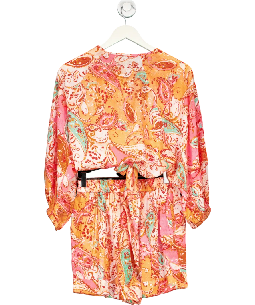 Next Orange Printed Tie Shirt And Pull On Shorts Co-ord UK 8