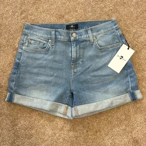 NWT 7 For All Mankind Mid Rise Roll Cuff Melrose Denim Shorts Size 26