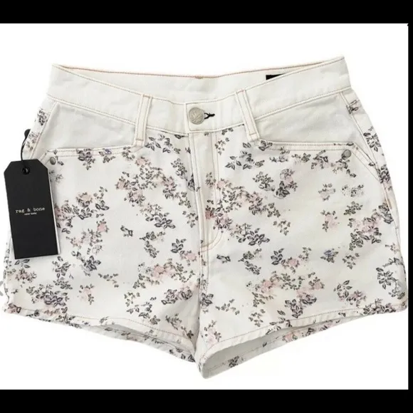 NWT RAG &amp; BONE Ellie Micro Floral Off White Denim Shorts Size 25 $185 Retail