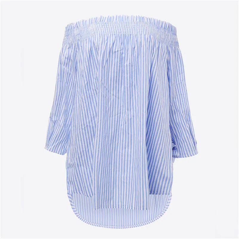 Off Shoulder Blouse Women Slash Neck 3/4 Sleeve Loose Shirts Casual Top Plus Size