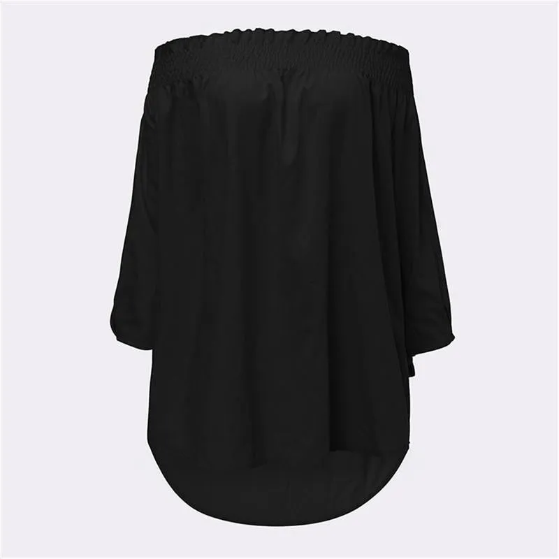 Off Shoulder Blouse Women Slash Neck 3/4 Sleeve Loose Shirts Casual Top Plus Size