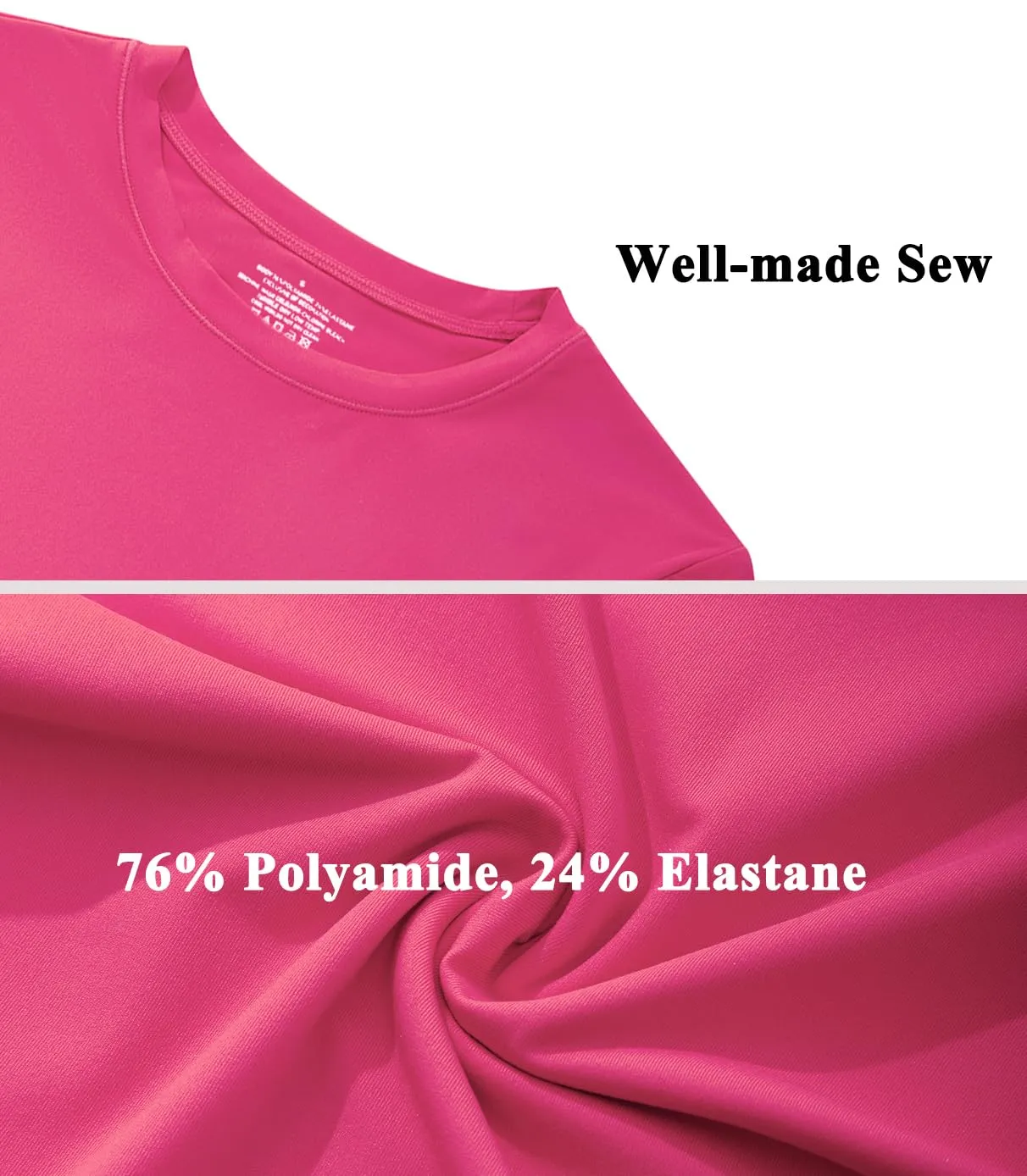 OMKAGI Double Lined Slim Fit T Shirts for Women Short Sleeve Crew Neck Crop Top(M,74-Pink)