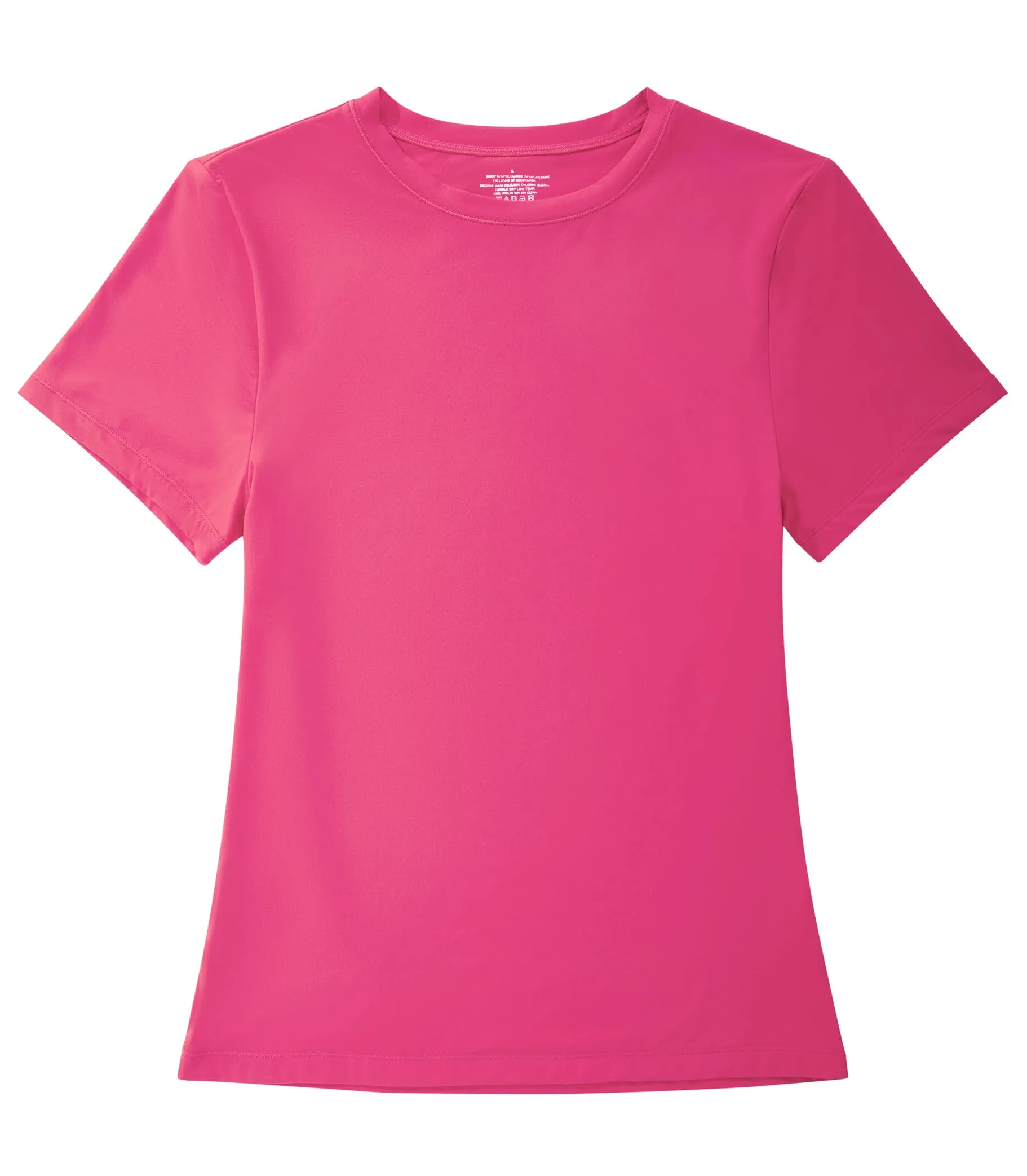 OMKAGI Double Lined Slim Fit T Shirts for Women Short Sleeve Crew Neck Crop Top(M,74-Pink)
