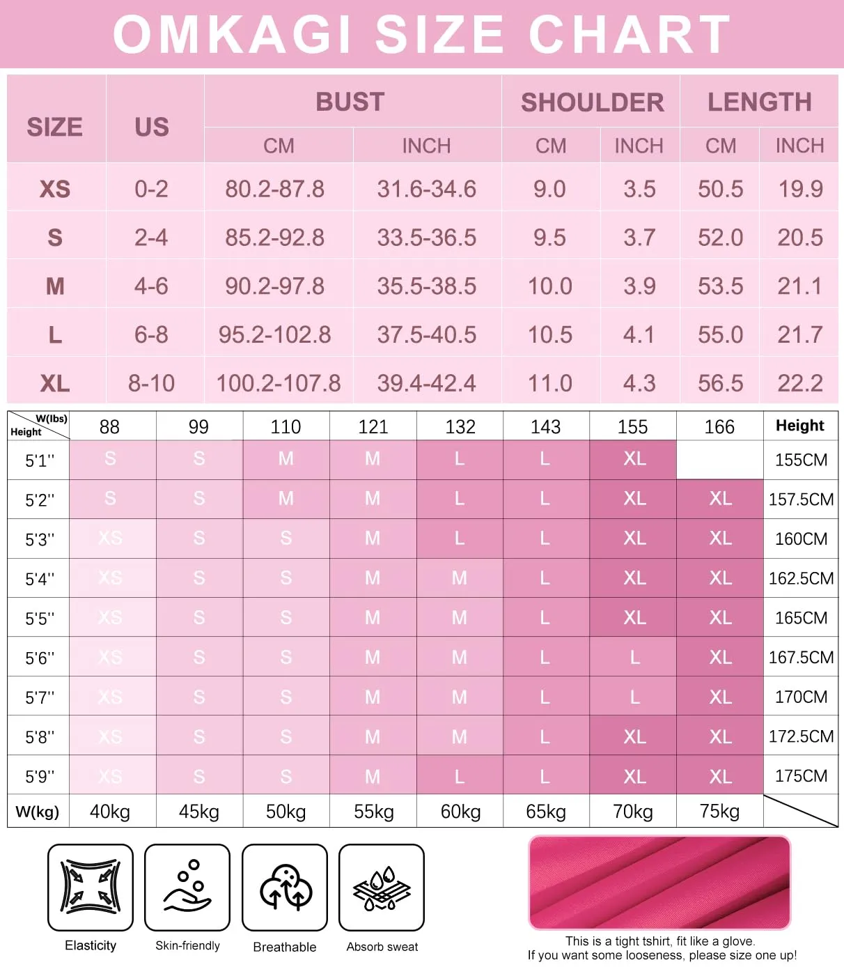 OMKAGI Double Lined Slim Fit T Shirts for Women Short Sleeve Crew Neck Crop Top(M,74-Pink)