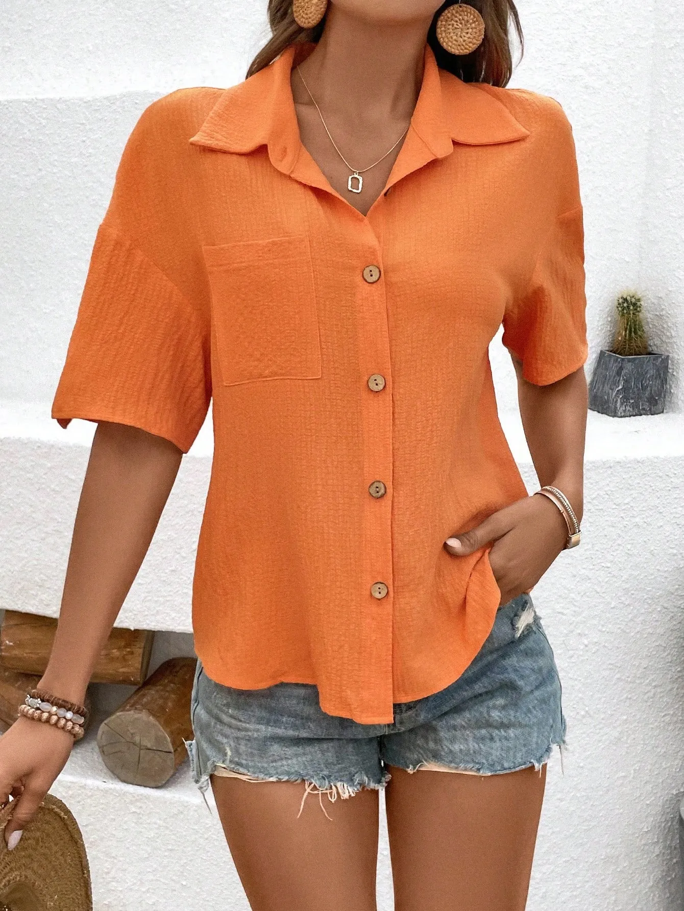 Orange Half Sleeve Tab Resort Shirt