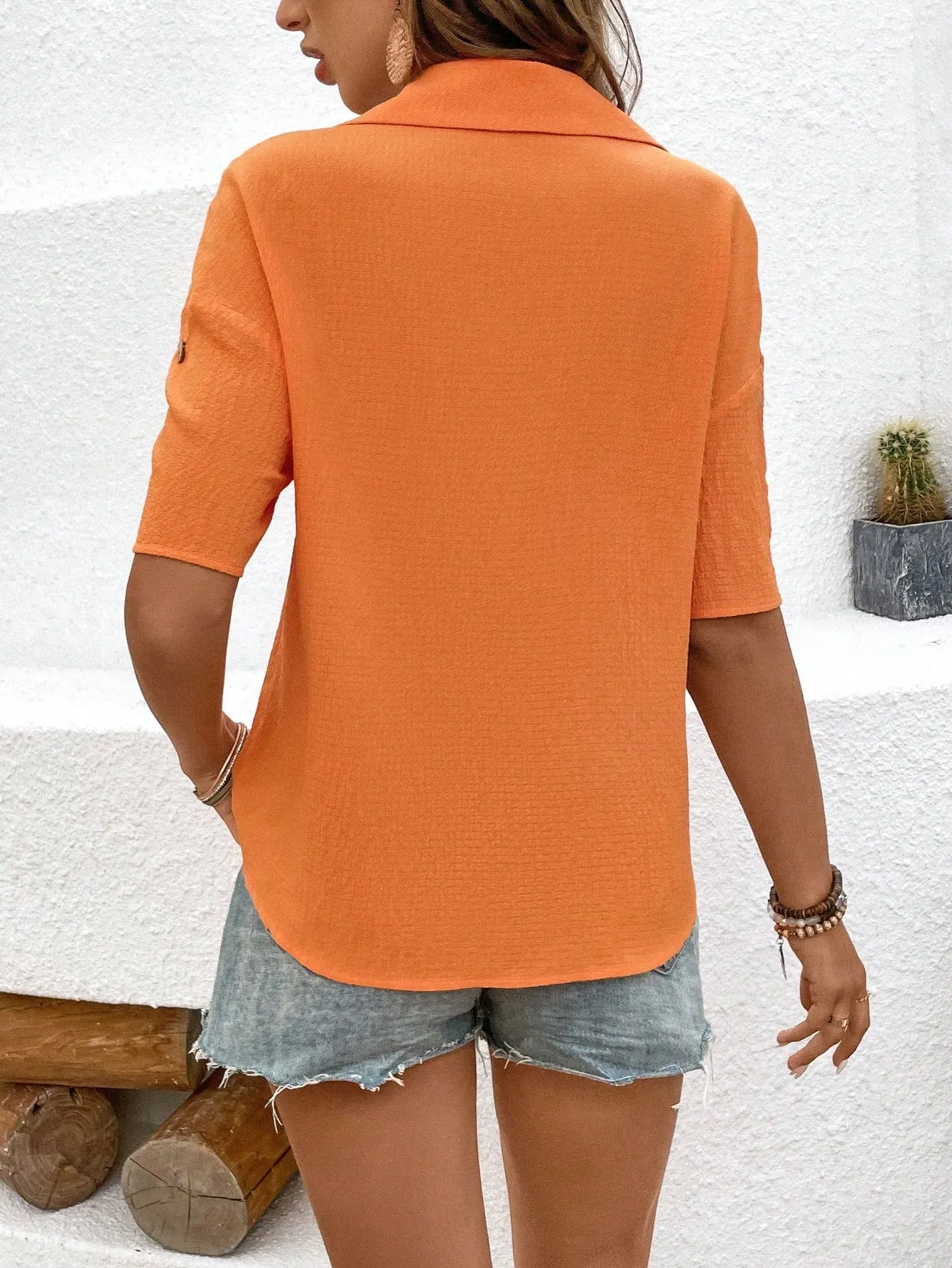 Orange Half Sleeve Tab Resort Shirt