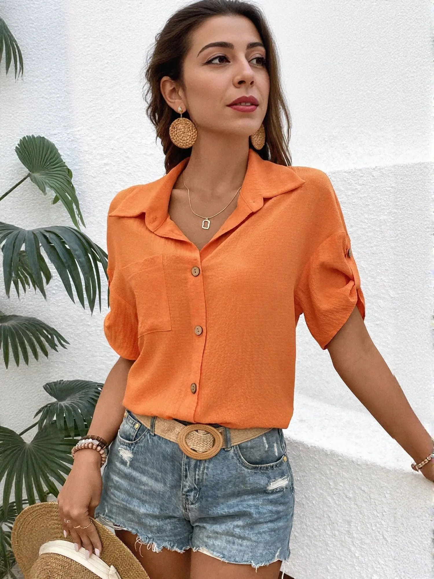 Orange Half Sleeve Tab Resort Shirt