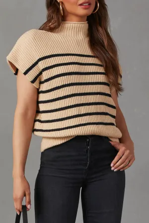 Parchment Striped Contrast Mock Neck Sweater Vest