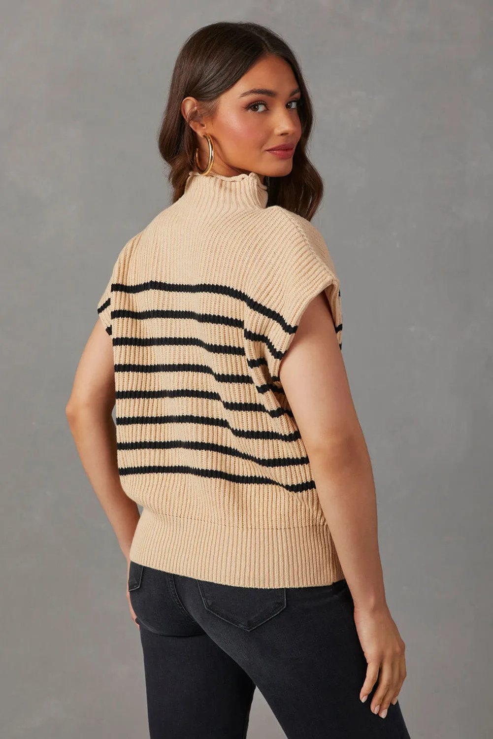 Parchment Striped Contrast Mock Neck Sweater Vest