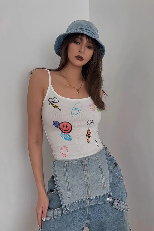 Pattern Print Short Sleeve Tank Tops Fitted Basic Cami Tee Shirts