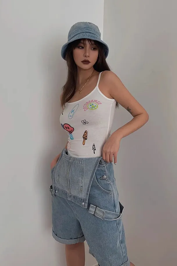 Pattern Print Short Sleeve Tank Tops Fitted Basic Cami Tee Shirts