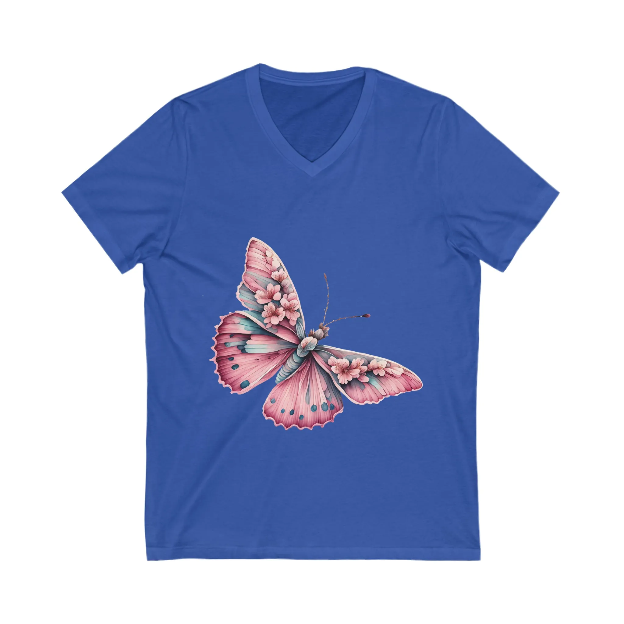 Pink Butterfly Short Sleeve V-Neck Tee
