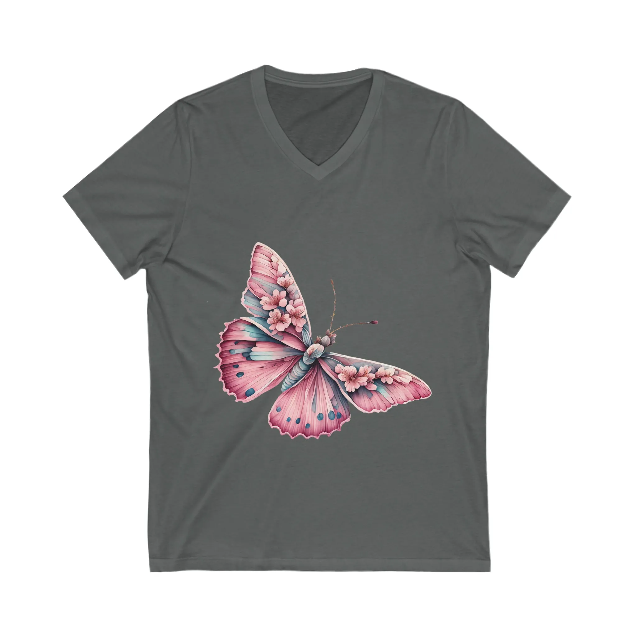 Pink Butterfly Short Sleeve V-Neck Tee