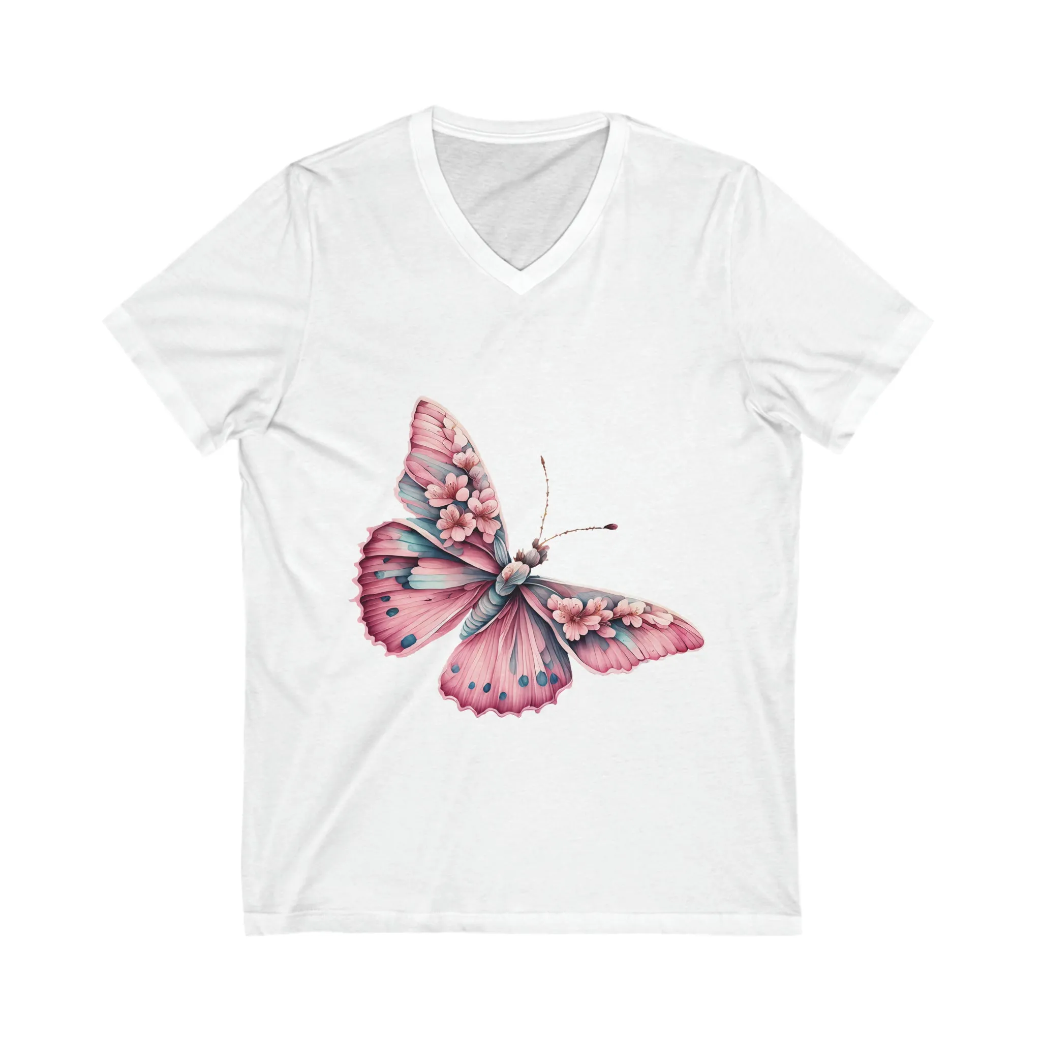 Pink Butterfly Short Sleeve V-Neck Tee