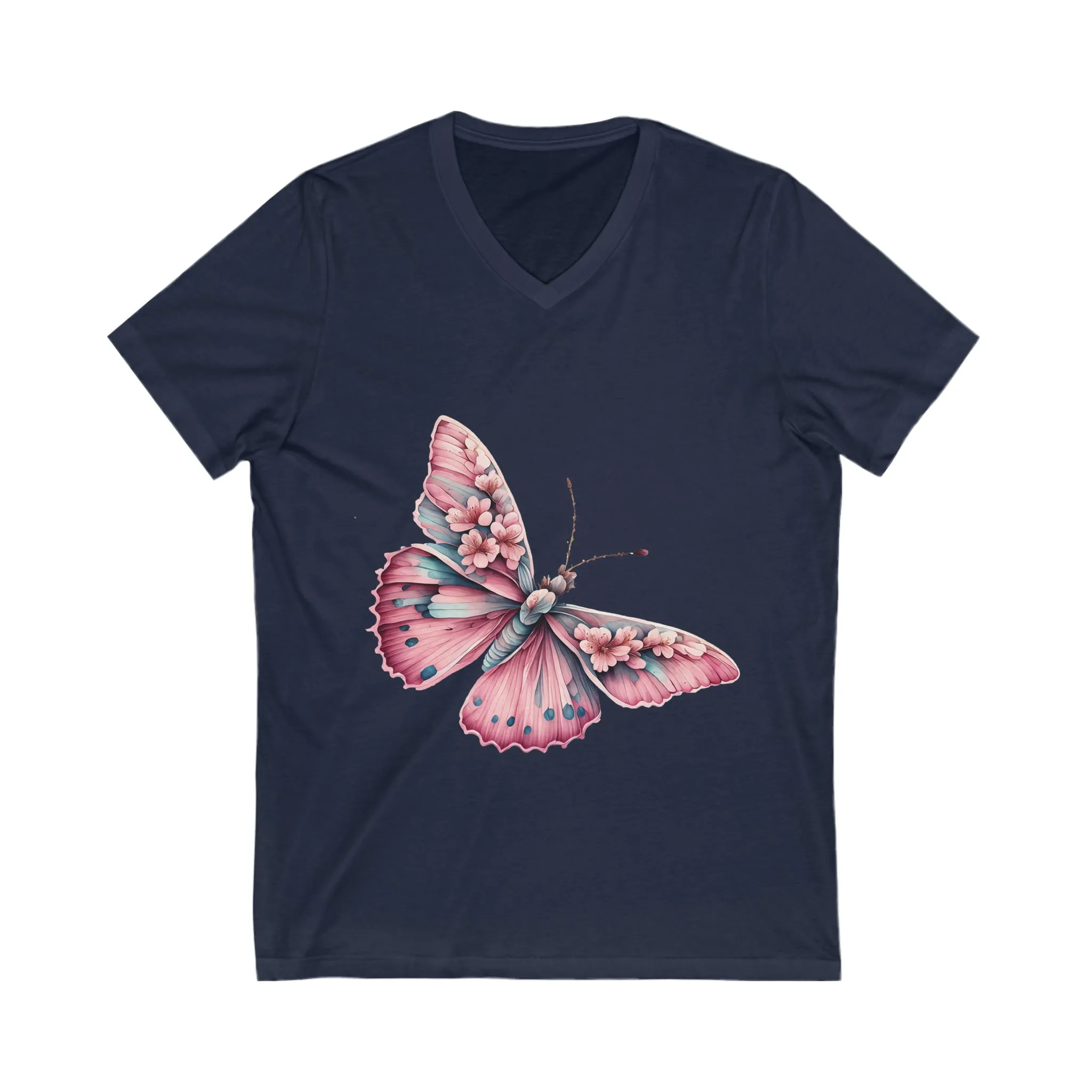 Pink Butterfly Short Sleeve V-Neck Tee