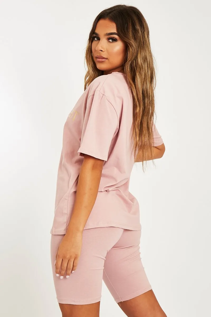 Pink Gold Beverly Hills T-shirt Cycling Shorts Co-ord - Laura