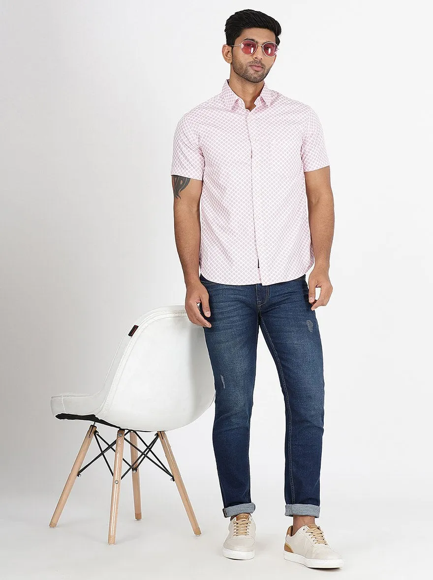 Pink Printed Slim Fit Casual Shirt | Greenfibre