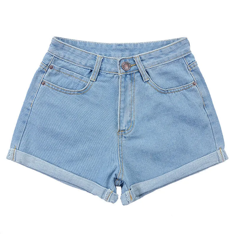 Plus Size 25-32 High Waist Casual Jeans Denim Shorts For Women