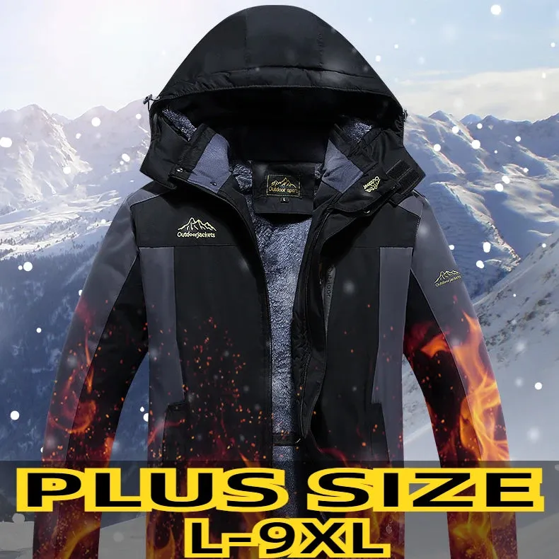 plus szie Jackets Men Windproof Fleece Thick Warm Hooded Zip-up Male Camping Waterproof Plus Big Size Larger Coat6XL7XL 8XL 9XL