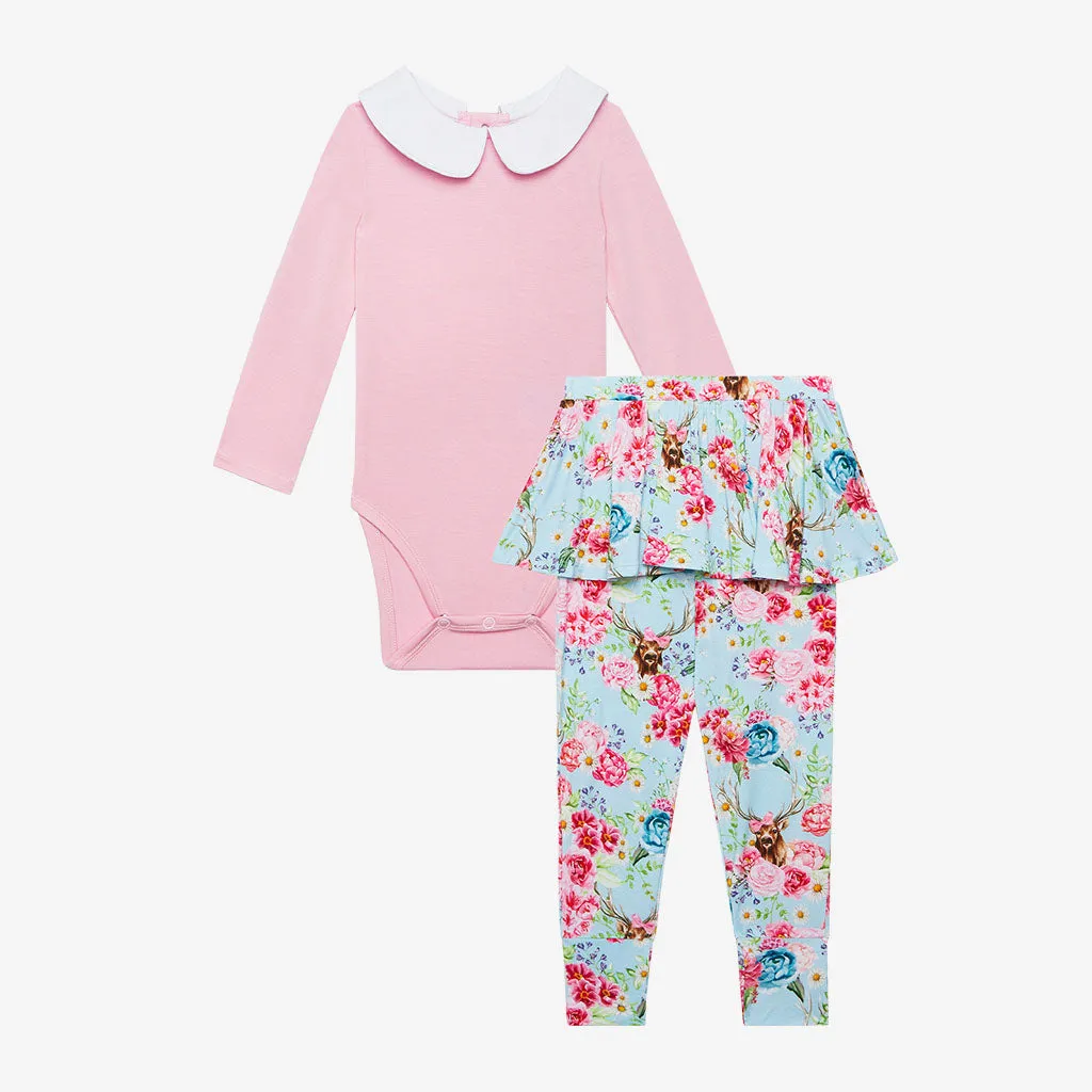 Posh Peanut Fawn L/S Peterpan Collar Bodysuit & Skirted Legging Set
