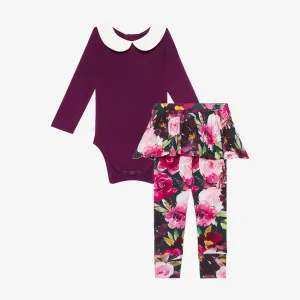 Posh Peanut Zelda L/S Peterpan Collar Bodysuit & Skirted Legging Set