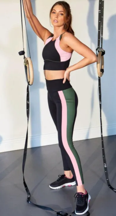 POUR MOI - ENERGY SPORTS LEGGING IN BLACK PINK AND GREEN