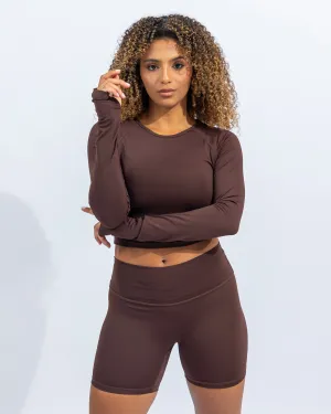 Power Long Sleeve Crop Top - Black Coffee