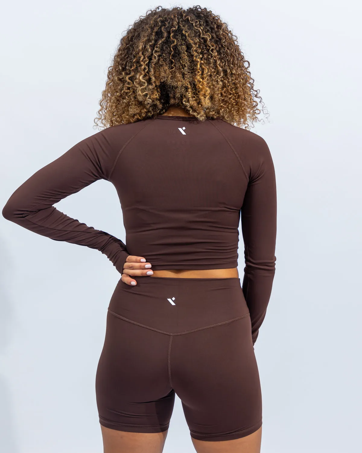 Power Long Sleeve Crop Top - Black Coffee
