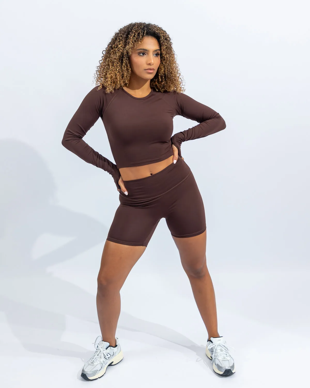 Power Long Sleeve Crop Top - Black Coffee