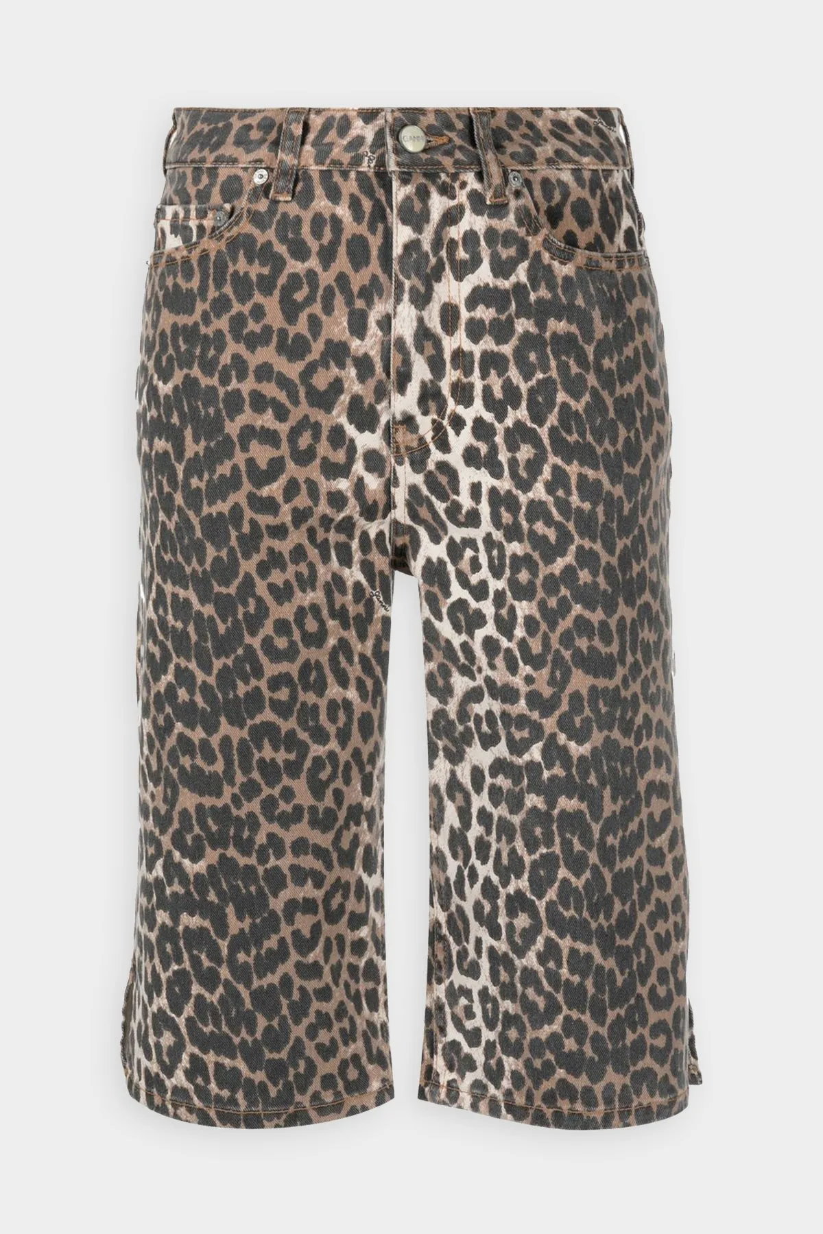 Print Denim Knee Length Shorts in Leopard