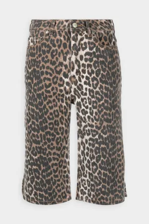 Print Denim Knee Length Shorts in Leopard