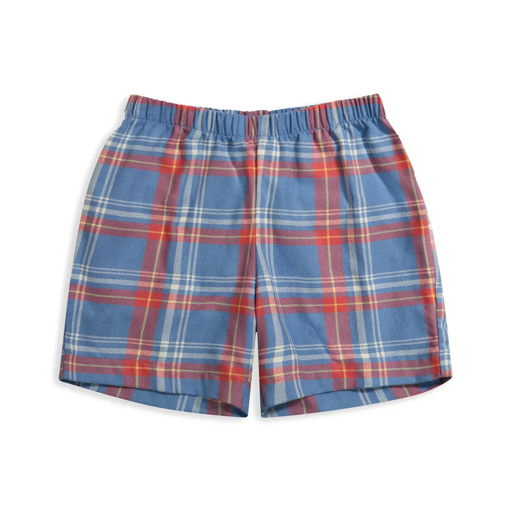 Printed Boy's Play Short -- Peri Plaid