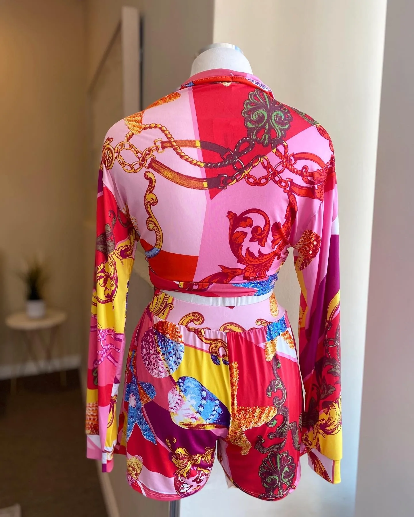 Printed Front Tye Shorts Set