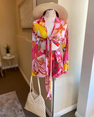 Printed Front Tye Shorts Set