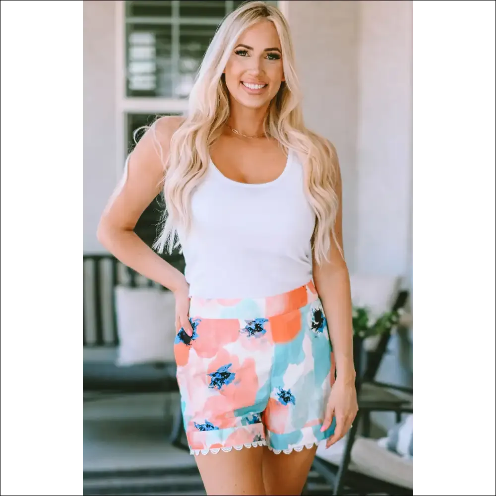 Printed Lace Trim Shorts with Pockets