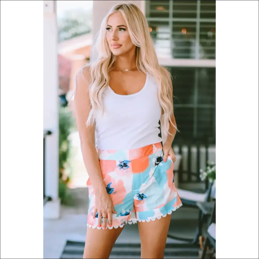 Printed Lace Trim Shorts with Pockets