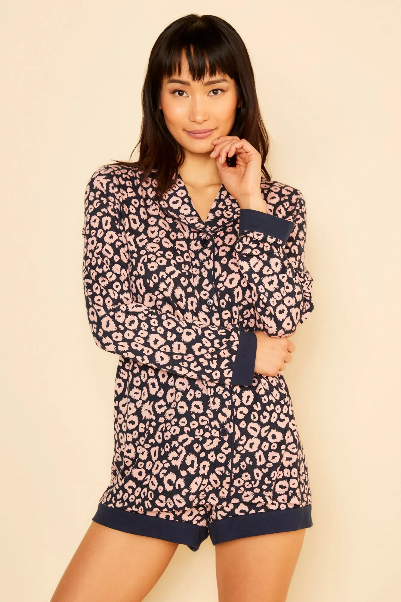 Printed Long Sleeve Top & Boxer Pajama Set