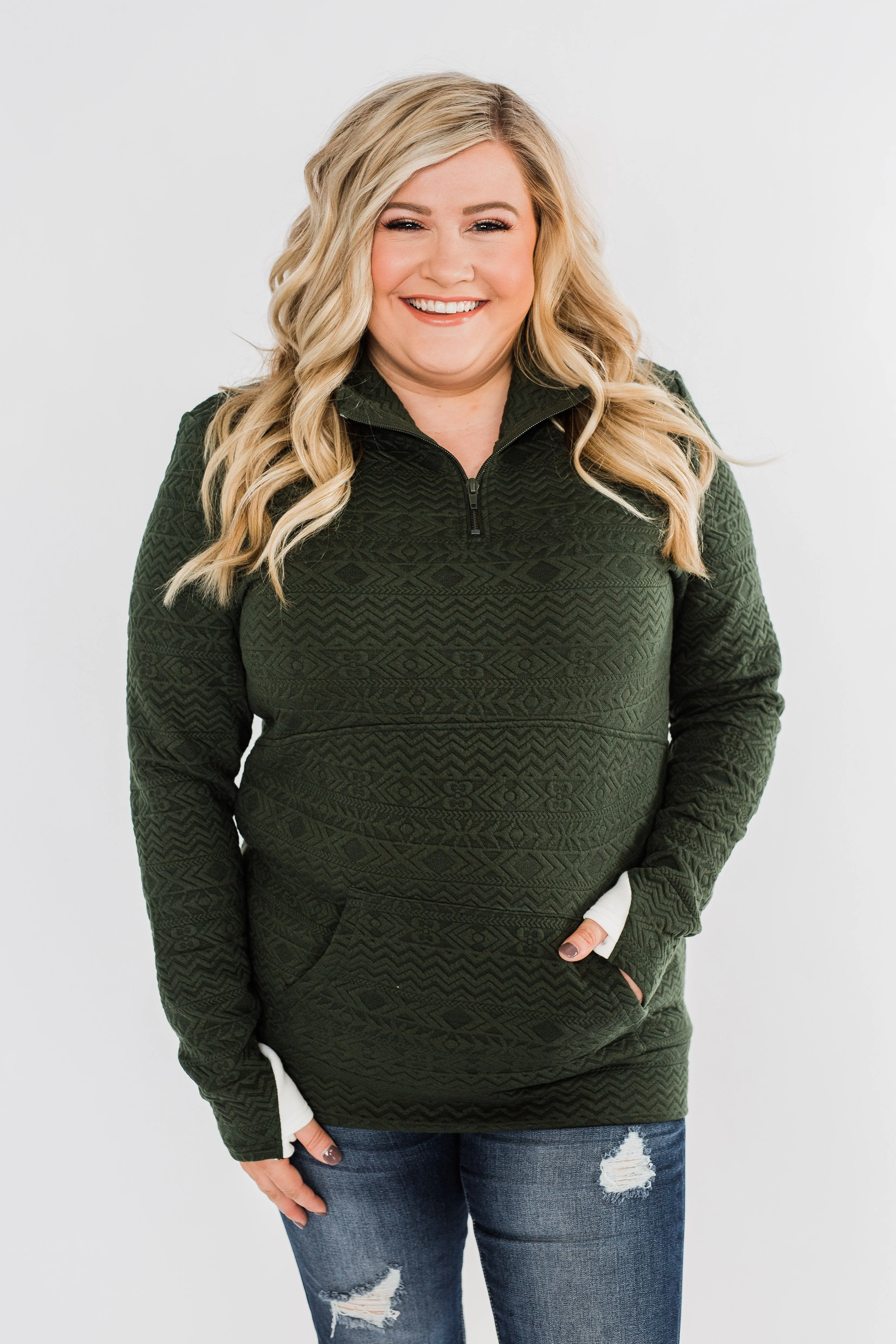 Pulse Exclusive Quarter Zip Pullover- Dark Olive