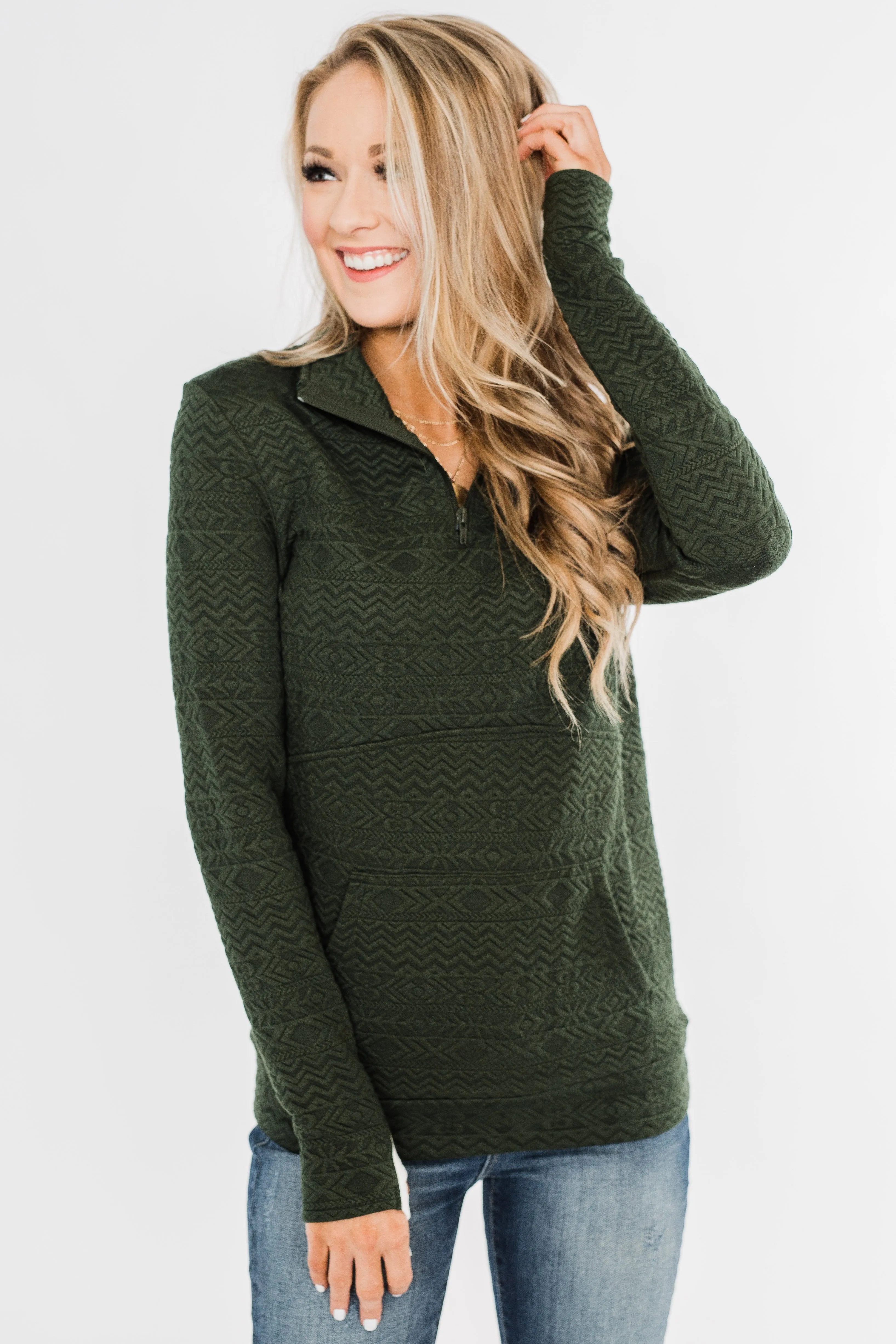 Pulse Exclusive Quarter Zip Pullover- Dark Olive