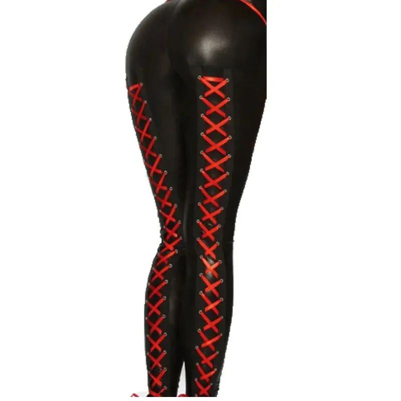 Punk Rock Sexy Bandage Leather Leggings with High-Waist Lace-Up Bodycon Pencil Design