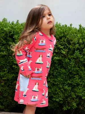 Puppy Power Cerise Pink Long Sleeved Girls Dress