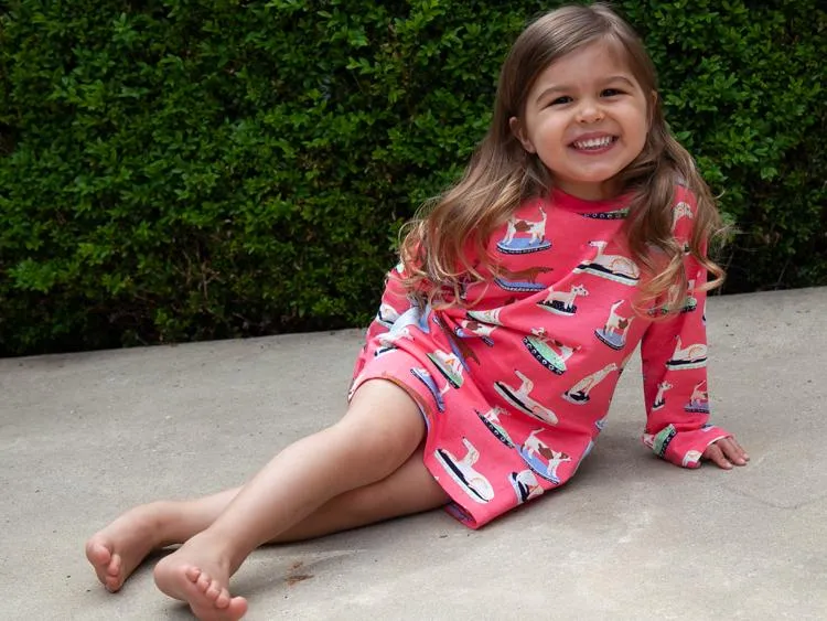 Puppy Power Cerise Pink Long Sleeved Girls Dress