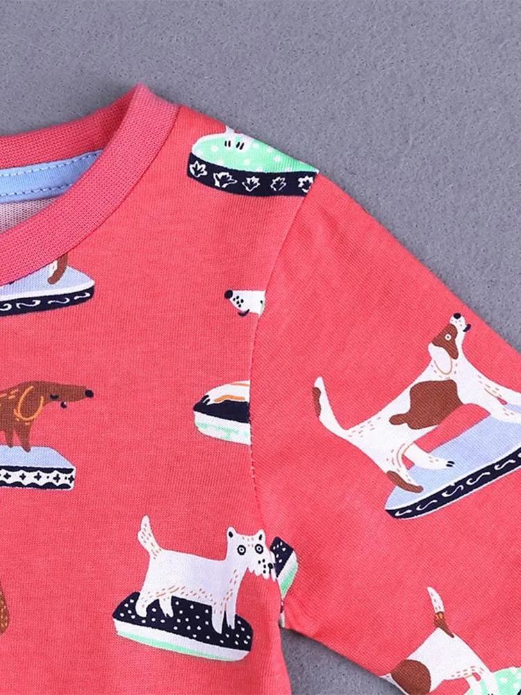 Puppy Power Cerise Pink Long Sleeved Girls Dress
