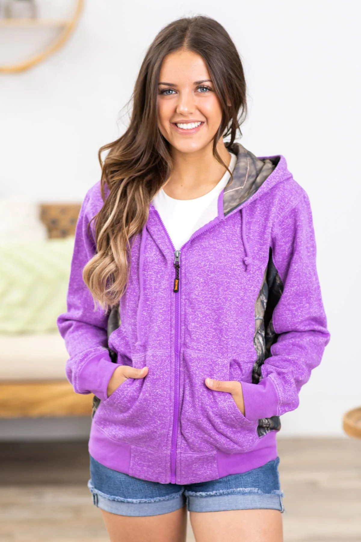 Purple Full Zip Sweatshirt With Camo