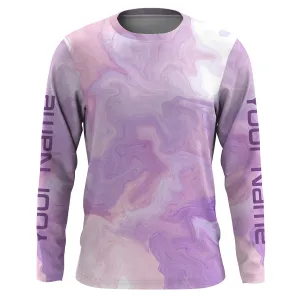 Purple Tie dye camo Womens Long sleeve Fishing Shirts, Personalized Women Fishing apparel IPHW1724